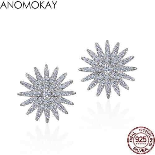 Anomokay Full Zircon Gypsophila 925 Silver Earrings for Women Fashion Birthday Gift Real 925 Silver Stud Earring Jewelry