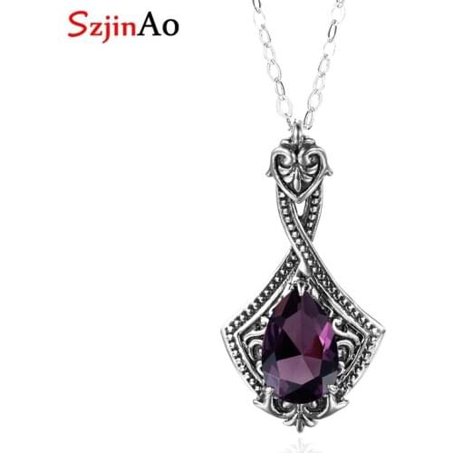 Szjinao Brand Amethyst Pendant For Women Pure 925 Sterling Silver Necklace Pendant Wedding Engagement Party Vintage Fine Jewelry