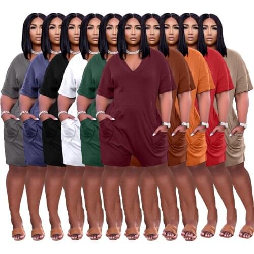 Casual Women Jumpsuit Loose V-neck Short Sleeve Solid Color Playsuit Sportwear Summer Clothes For Women Outfit Plus Size 3xl