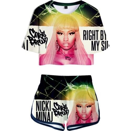 Novelty Two Piece Set Nicki Minaj tracksuit womens sexy club outfits 3d Pattern Tops+biker shorts set summer 2 piece set Suit