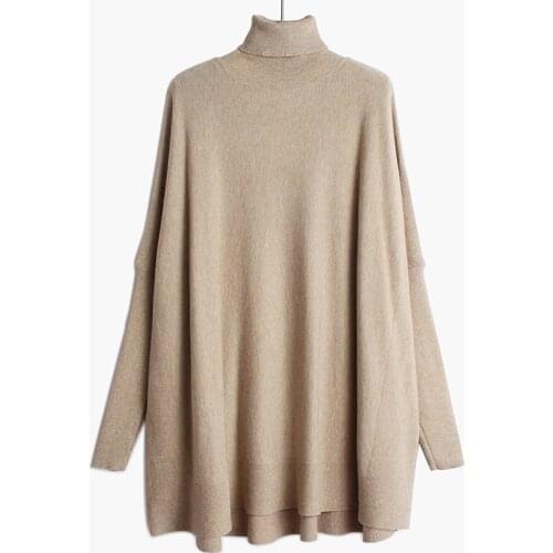 Women Batwing Sleeve Turtleneck Loose Knitting Sweater 2021 Autumn Winter Western Style Lady Oversized Pullover Tops Streetwear