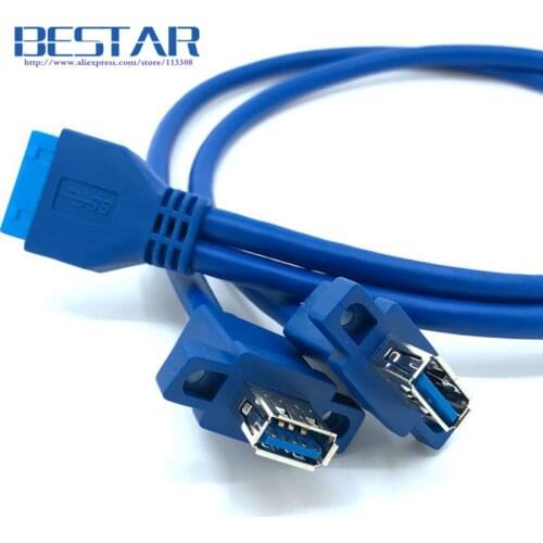2 x USB3.0 Dual Port USB 3.0 Female Screw Mount Panel Type to Motherboard 20Pin Cable PC Case cables 20 pin 30cm 50cm 80cm