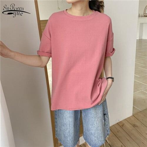 2020 Summer Oversize T Shirt Women Basic Long T-shirt Loose Streetwear T-shirts Tee Tops Solid O-neck Ladies Clothes 9867