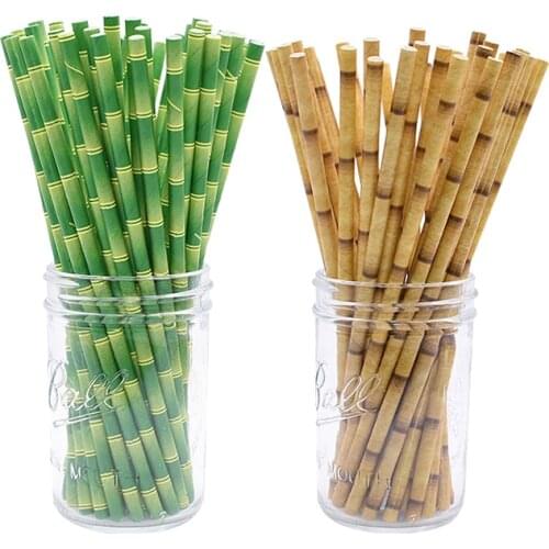25pcs Green Bamboo Panda Paper Straws Wedding Favors Drinking Straw Baby Shower Kids Birthday Party Decoration Event Supplies