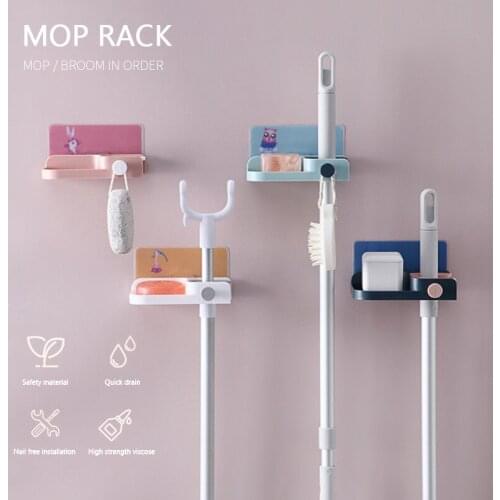 3in1 Wall Mount Mop Clip With Hook Bathroom Drain Rack Soap Holder Broom Holder Kitchen Toilet Multifunctional Stroage Rack