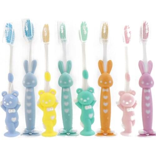 4Pcs/set Cartoon Children Toothbrush, Bamboo Charcoal Soft Fur Cleaning Tooth Brush, Oral Hygiene Care Suction Cup Toothbrush