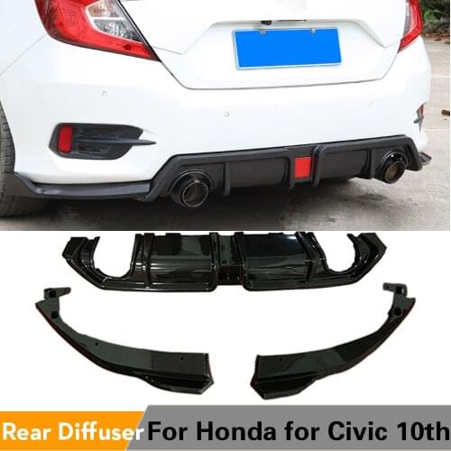 Car Rear Bumper Diffuser Lip Splitters for Honda Civic 10th 2016-2018 PP Rear Diffuser Lip Spoiler Carbon Look Black Gloss Matte