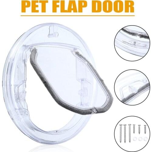 Safe 4-way Lockable Round Transparent Pet Cat/Dog Flap Door Locking Flap Security Brushy Screen Pet Door