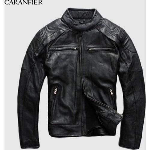CARANFIER Genuine Leather Jacket Mens Liner Detachable Motorcycle Multifunction Jacket Men Liner Detachable Cow Leathe Jackets