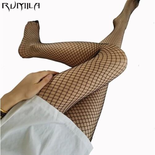 Black medium grid SEXY women high waist stocking fishnet club tights panty knitting net pantyhose trouser mesh lingerie TT016