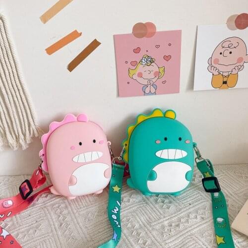 1Pcs Kids Backpacks for Girl Messenger Bag Mini Satchel Bag Silicone Shoulder Bag Green/Pink Lovely Dinosaur Childrens Backpack