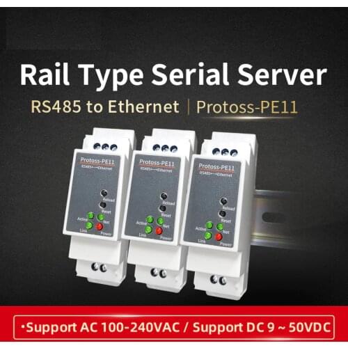 DIN-Rail Serial port RS485 to Ethernet converter device server Protoss-PE11 AC110V~220V or DC Support Modbus TCP to RTU