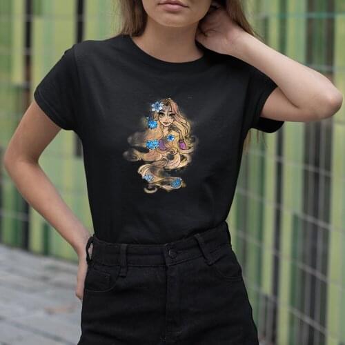 Rapunzel Princess Short Sleeve Women T-shirts Disney Fashion Summer New Products Color T Shirts Female Outdoor Cartoon Printing
