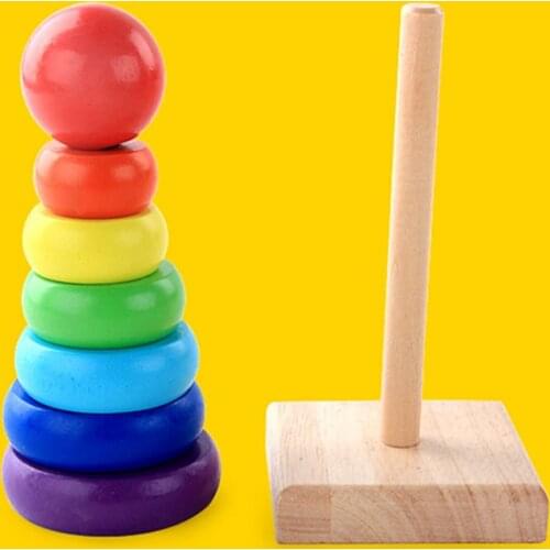 Montessori Toys Educational Toys Wooden Seven-Color Tower Rainbow Tower Stacks Of Building Blocks Early Educational Toys For Kid