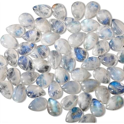 Water Drop Cut Natural Moonstone 5x10MM Loose Stones with Blue light Wholesale Decoration Gemstone Jewelry Gift 10 pcs/set