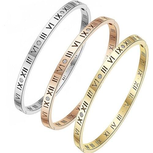 Hot Sale Classic Design Copper Bangle Cubic Zircon Roman Numerals Bracelets & Bangles Women Fashion Jewelry Bangles