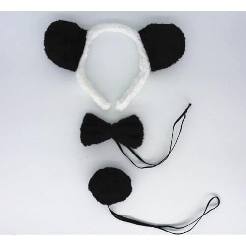 Animal Panda Headband Tail Bow Tie Set For Cosplay Props Birthday Party Halloween Costume For Kids Adult Carnival Christmas