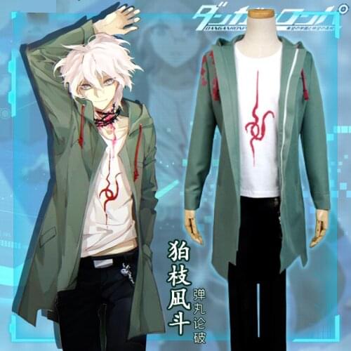 Komaeda Nagito Cosplay Costume Super Danganronpa 2 Men Jacket Tee Game Army Green Trench Halloween Casual Coat Cosplay T-shirt