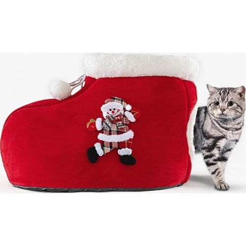 Pet Beds Cat Kennel Cute Christmas Boot Shaped Cave Kitten Beds Nest Small Animals' House Winter Warm Cat Mat Beds Pet Supplies