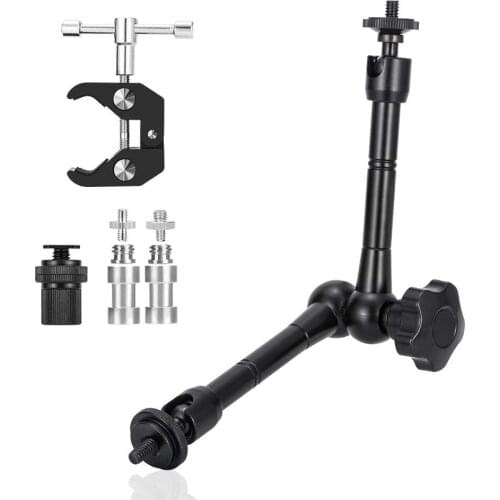 Magic Arm with Super Clamp 11" Articulating Friction Crab Clamp with 1/4" and 3/8" Thread for DSLR Camera Rig, Monitor,LED Light