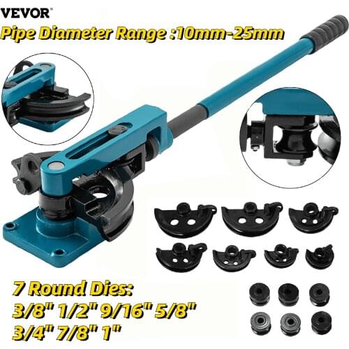 VEVOR Pipe Tube Bender 3/8 to 1 Inch 10-25mm Manual Tube Bender with 7 Dies Set Heavy Duty Tube Bender Bending Machine