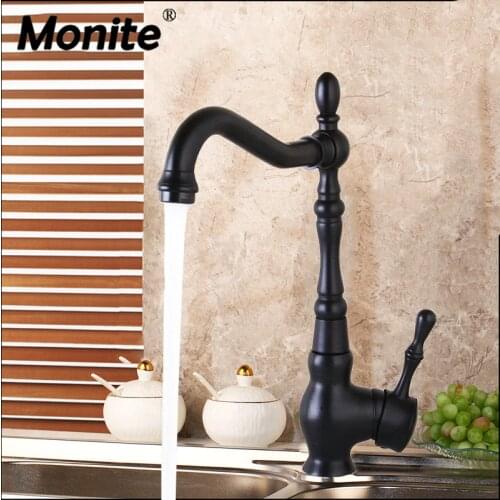 Monite Oil Rubbed Bronze Kitchen Faucets Water Tap Swivel Spout Sink Black Basin Faucet Vessel Vanity Lavatory Faucets Mixer