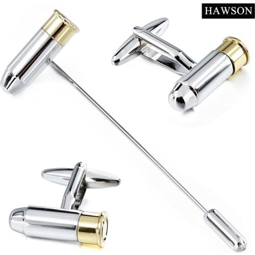 Mens Gift Bullet Cufflinks Long Brooch Pin Needle Copper Material Novelty Cuff links Man Shirt Jewelry