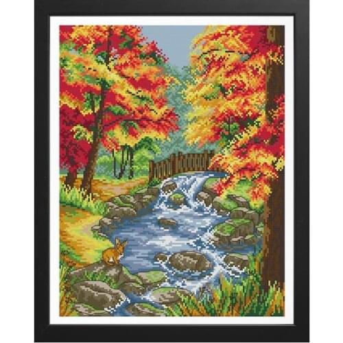 The Autumn of The Creek,chinese Cross Stitch Kits Sale DIY 14CT Handmade Embroidery Kits 11CT Count Print Canvas Needlework Sets