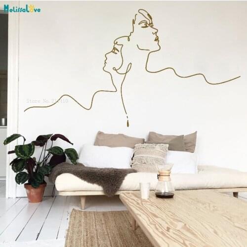 Two Couples in Love Stand Back to Back Line Wall Stickers Art Outlines Decor Living Room Removable Murals Unique Poster YT6142