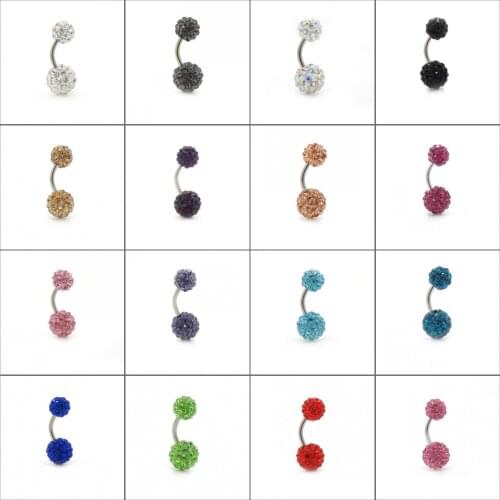 Wholesale Mixed Color Macrame Crystal Ball Belly Navel Bar 316L Surgical Steel Bell Button Rings Body Jewelry,Free Shipping