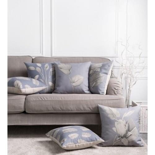 Tropical Pillow Cover Cushion Case Vintage Light Purple Tropical Grey Leaves Home Decorective Cushion Cover 45x45cm