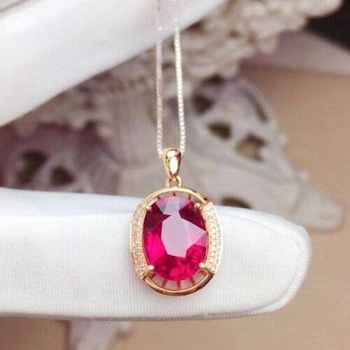 Z710 Rubillite Tourmaline Pendant Real 18K Gold 100% Natural Rubillite Tourmaline 3.62ct Gemstones Diamond Pendant Necklace