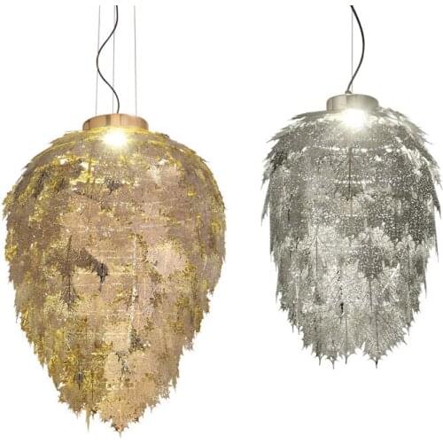 Pendant Lights Modern Gold Silver Metal Leaves Suspension LED Lamp Luxury Hotel Hall Dining Room Villa Home Lighting Lamp PA0508