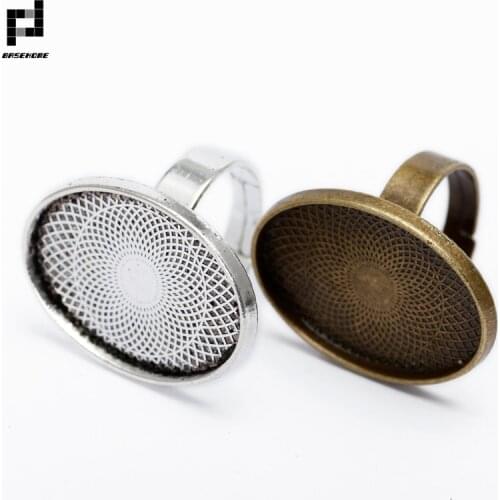 BASEHOME 10pcs Adjustable Rings Bases Cabochon Settings Bezel Tray Vintage Ring Blank Base Fit 18x25mm Cabochon Cameo DIY