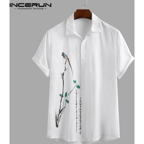 Men Casual Shirt Short Sleeve 2021 Printed Breathable Turn Down Collar Streetwear Camisa Masculina Summer Vintage Blouse INCERUN