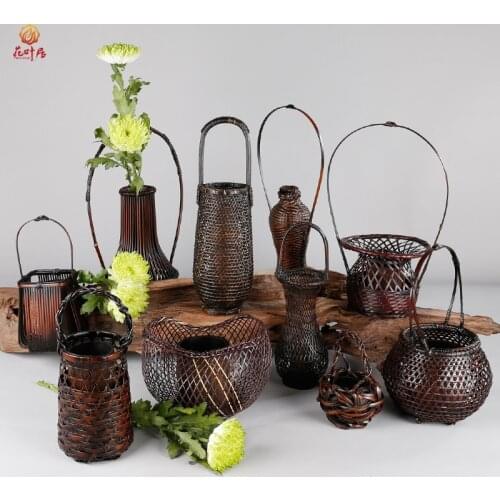 Handmade Japanese Bamboo Weaving Flower Vase For Home Decor Plant Paint High Quality Wedding Decoration Vase Gift Crafts Basket