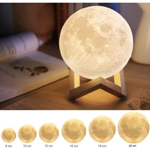 Creative Gift Rechargeable 3D Print Moon Lamp USB DC5V Touch Switch Bedroom Bookcase Night Light Home Decoration