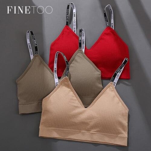 FINETOO Deep V Women Tops Fashion Letter Strap Bralette Girls Padded Bras M-2XL Plus Size Female Crop Top Ladies Sexy Lingerie