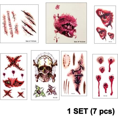 Horrible Zombie Scars Tattoos With Fake Scab Blood Makeup Halloween Party Decoration Wound Scary Blood Injury Sticker Wholesale