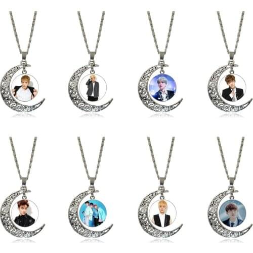 EJ Glaze Exo Brand Silver Color Jewelry Fashion Moon Statement Necklace Glass Necklaces & Pendants For Girls Best Gift