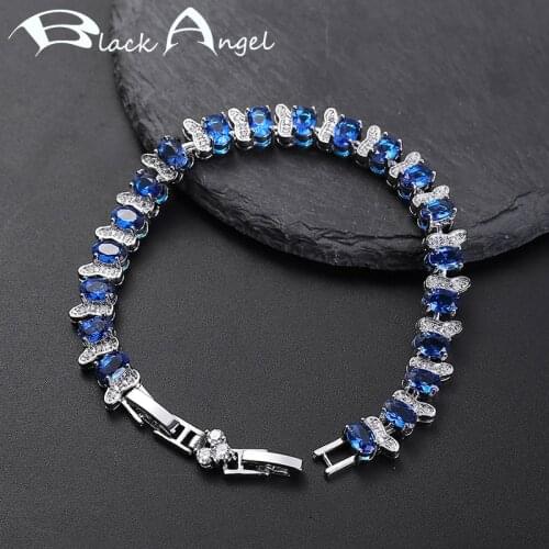 BLACK ANGEL 2020 New Fashion Romantic Sapphire Oval Blue Gemstone Bracelets for Women 925 Sterling Silver Jewelry Wedding Gift