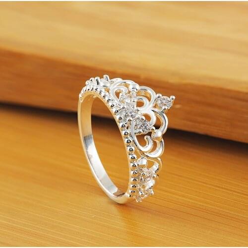 Hot 925 sterling silver crystal Crown Rings For women size 7 8 Fashion party Christmas Gifts diamond ring wedding brands Jewelry