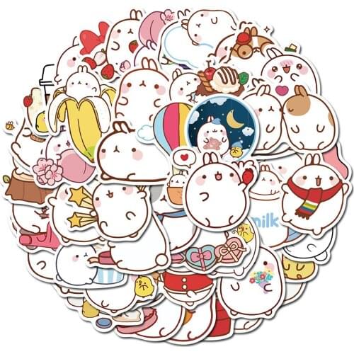 10/30/50PCS cute round rabbit children cartoon suitcase notebook skateboard graffiti stickers waterproof decoration wholesale