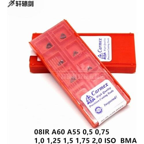 10pcs 08IR A60 A55 0.5/0.75/1.0/1.25/1.5/1.75/ 2.0 ISO BMA Carmex Threading Blade CNC Carbide Insert