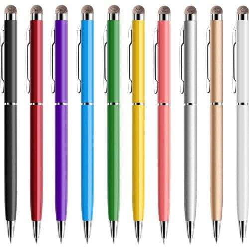 10Pcs/Lot Capacitive Touch Screen Microfiber Stylus Metal Roller Writing Ballpoint Pen Gift For iPad iPhone Black Blue Ink