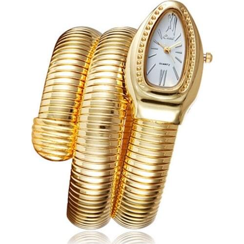 2018 CUSSI Gold Luxury Womens Watch Serpentine Bracelet Fashion Quartz Wristwatches Ladies Watch Snake Clock Reloj Mujer Gifts
