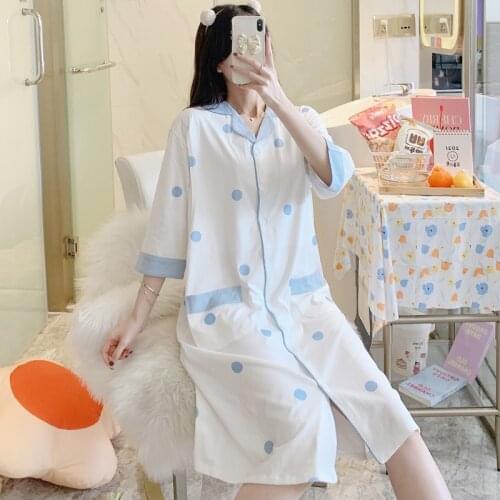 2021 Spring Summer Maternity Nursing Dress Pregnant Women 100% Cotton Sleepwear Nightwear Breastfeeding Outwear Nightdress