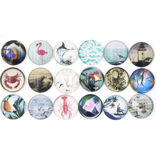 24pcs Interchangeable 18mm Glass Cabochon Octopus Bird Fish Ocean Beach Style DIY Button for Interchangebale Bracelet Necklace