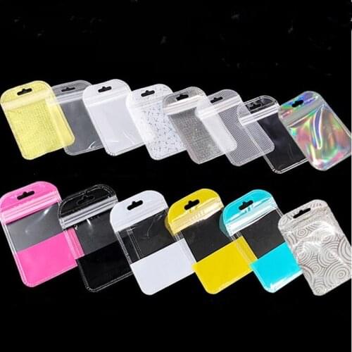 50pcs/Pack Small Plastic Zip Lock Bag With Hole Clear Zipper Jewelry Packaging Bag Mini Zip Lock Storage Bags