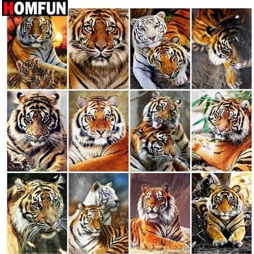 HOMFUN Full Square/Round Drill 5D DIY Diamond Painting "Animal tiger scene" Embroidery Cross Stitch 5D Home Decor Gift